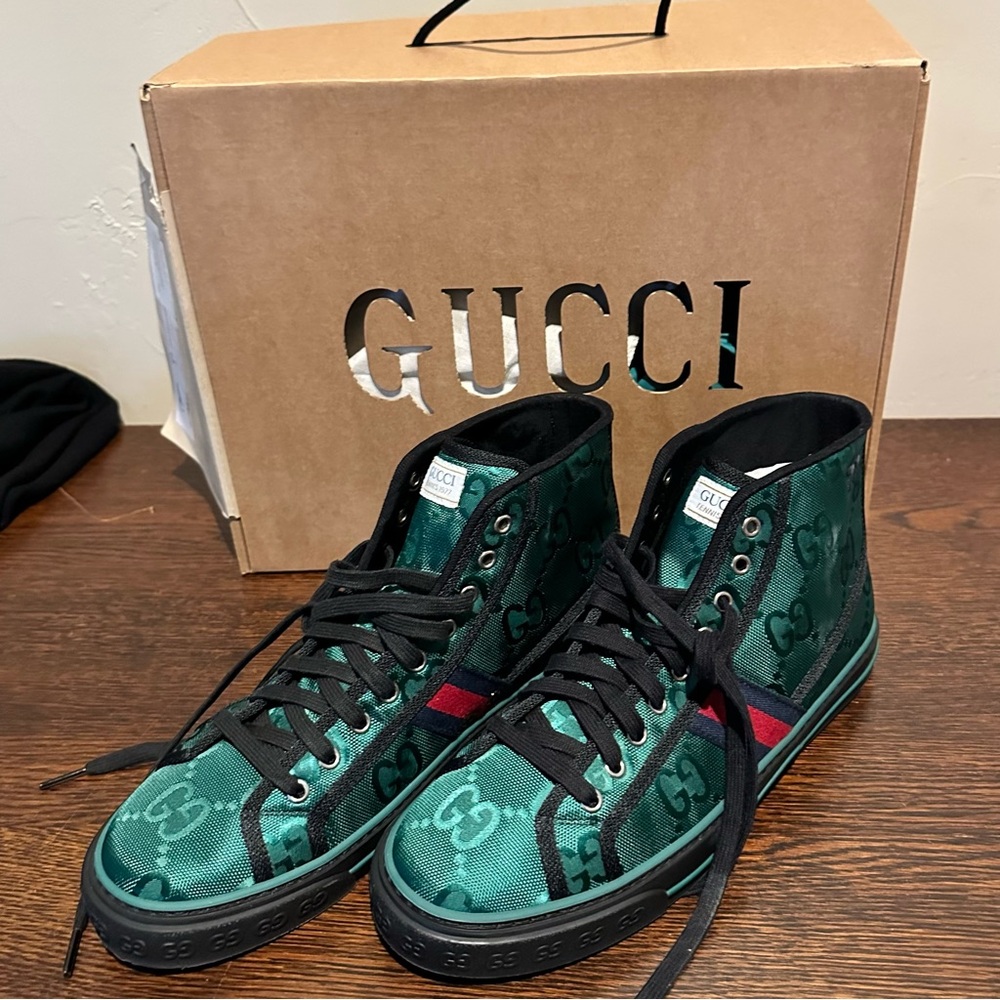 Gucci Emerald and Red High-Top Sneakers